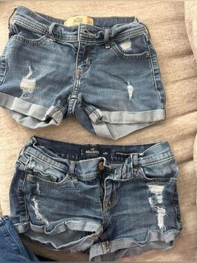 Hollister Women's Distressed Rolled Cuff Denim Shorts - Light Blue